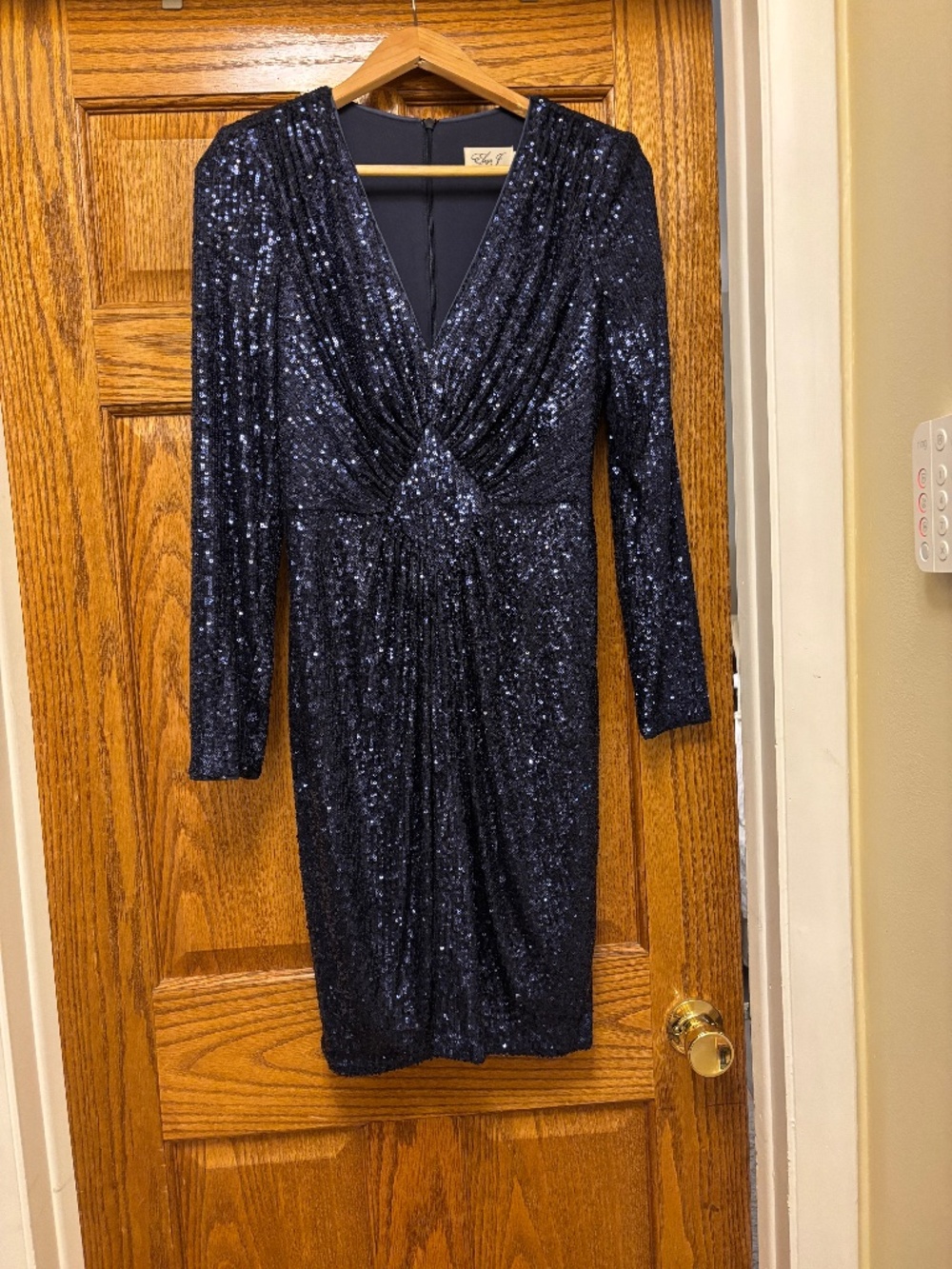 Long sleeved Navy beaded dress by Eliza J. Size 8